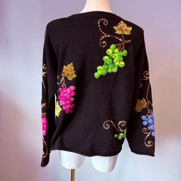 Design Options Philip& Jane Gordon Black Cardigan with Colorful Grape Embroidery - Picture 7 of 8
